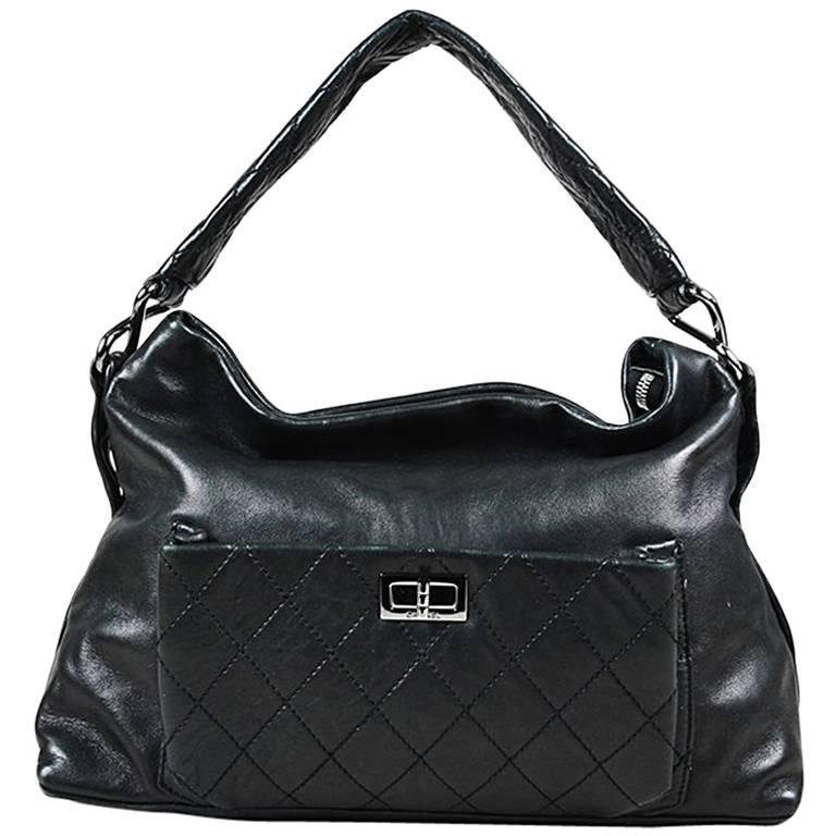 Chanel Black & Silver Tone Lambskin Leather Reissue "8 Knots" Hobo Bag For Sale