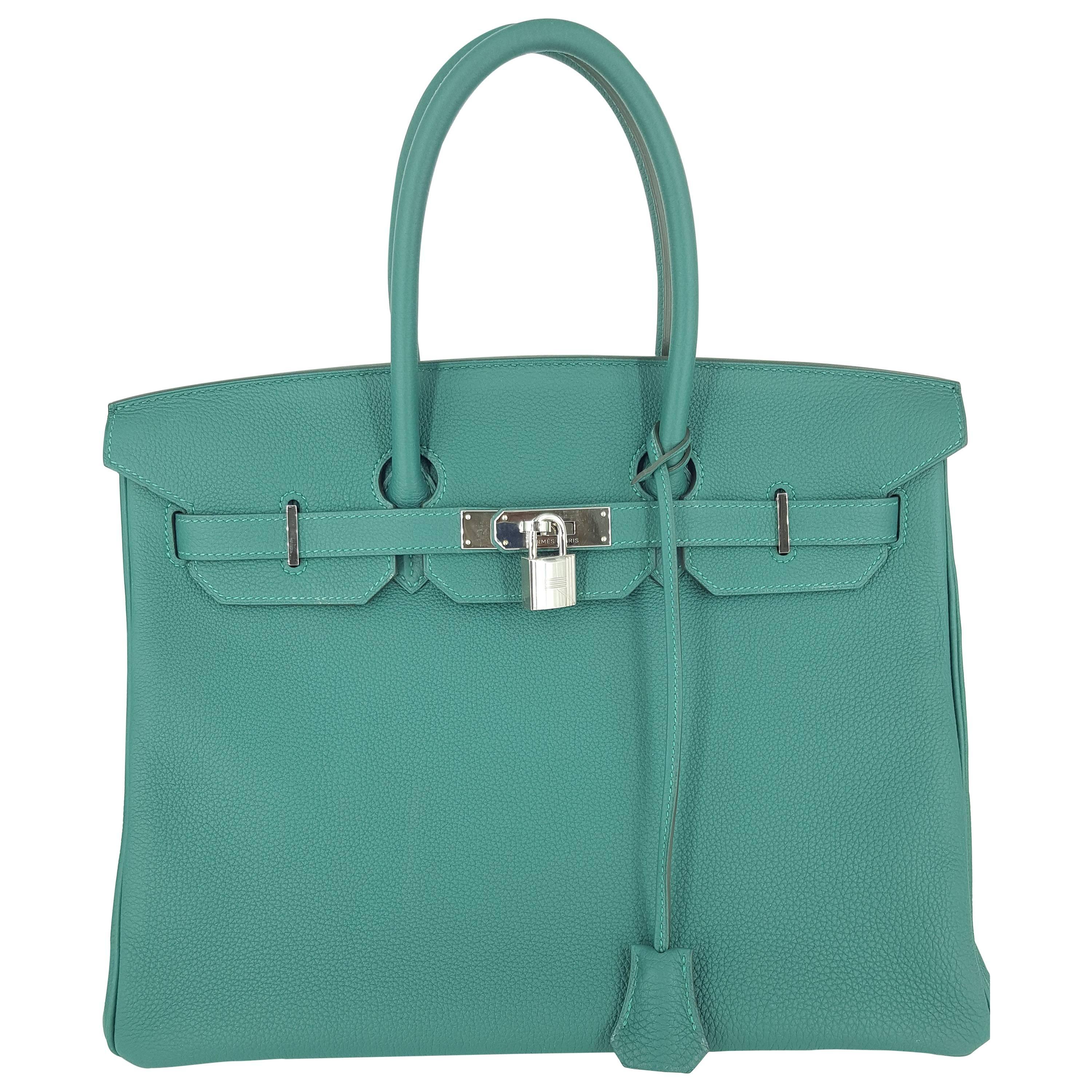 Hermes Birkin 35 In  Rare Malachite Togo Leather Palladium Hardware 2017 For Sale