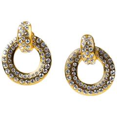 VINTAGE Chanel Gold Tone Crystal Accented Clip On Hoop Earrings 8