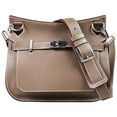 Hermes Etoupe Clemence Leather Palladium Medium "Jypsiere 31" Bag