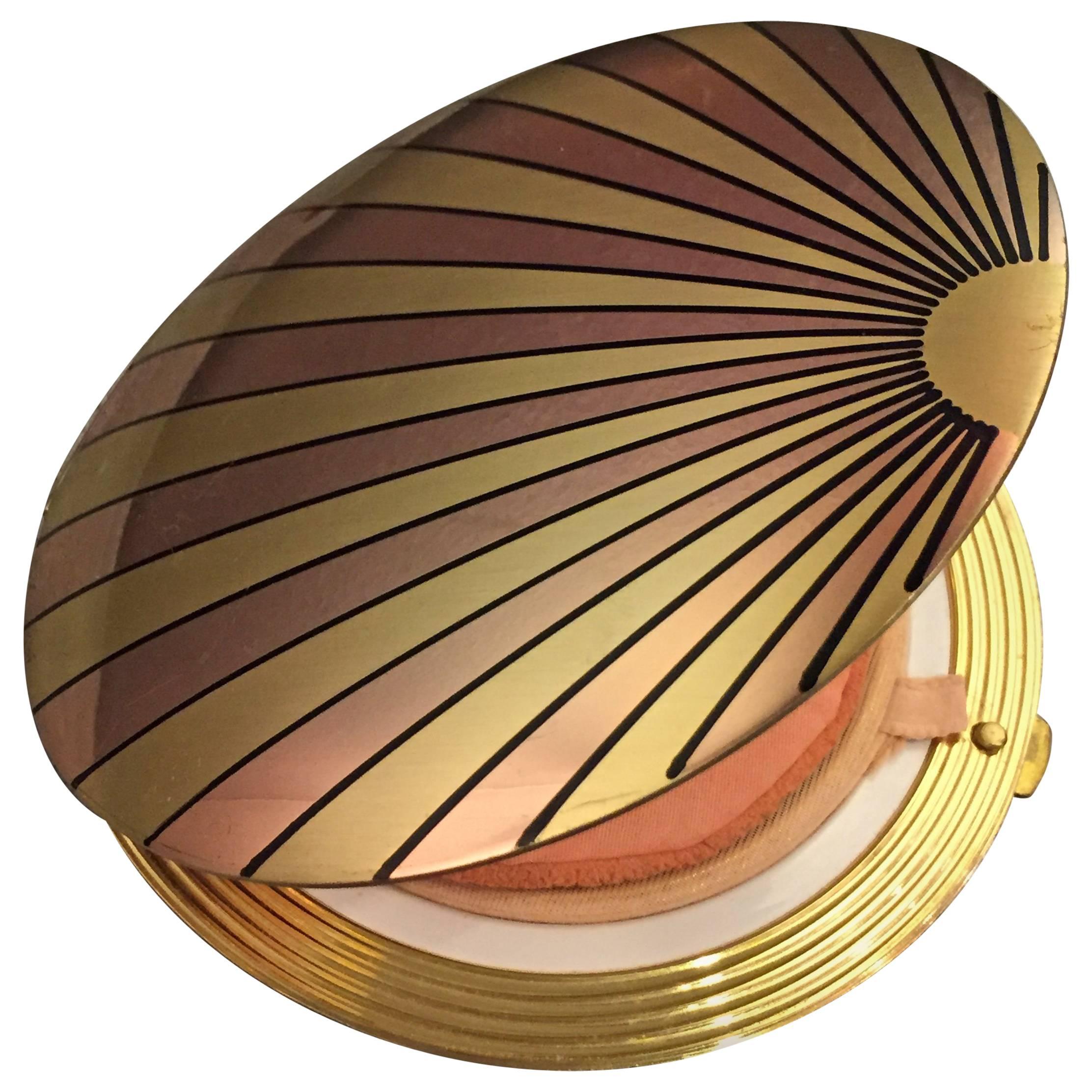1940's Art Deco Inspired Rose Gold & Brass Sun Ray Motif Compact 