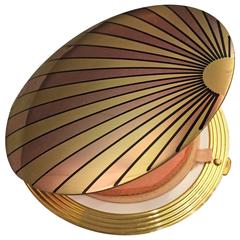 Antique 1940's Art Deco Inspired Rose Gold & Brass Sun Ray Motif Compact