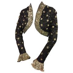 Escada Black Beaded & Sequined Bolero with Ruffled Cuffs