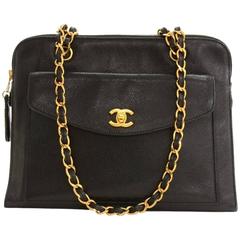 Chanel 12inch Black Caviar Leather Medium Shoulder Tote Bag