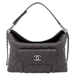 Chanel Grey Leather Hobo Bag