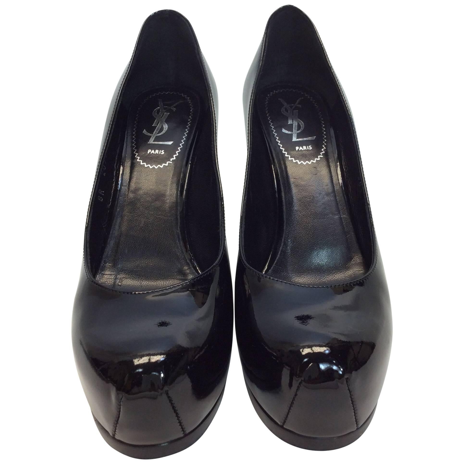 Yves Saint Laurent Patent Leather Black Stiletto For Sale