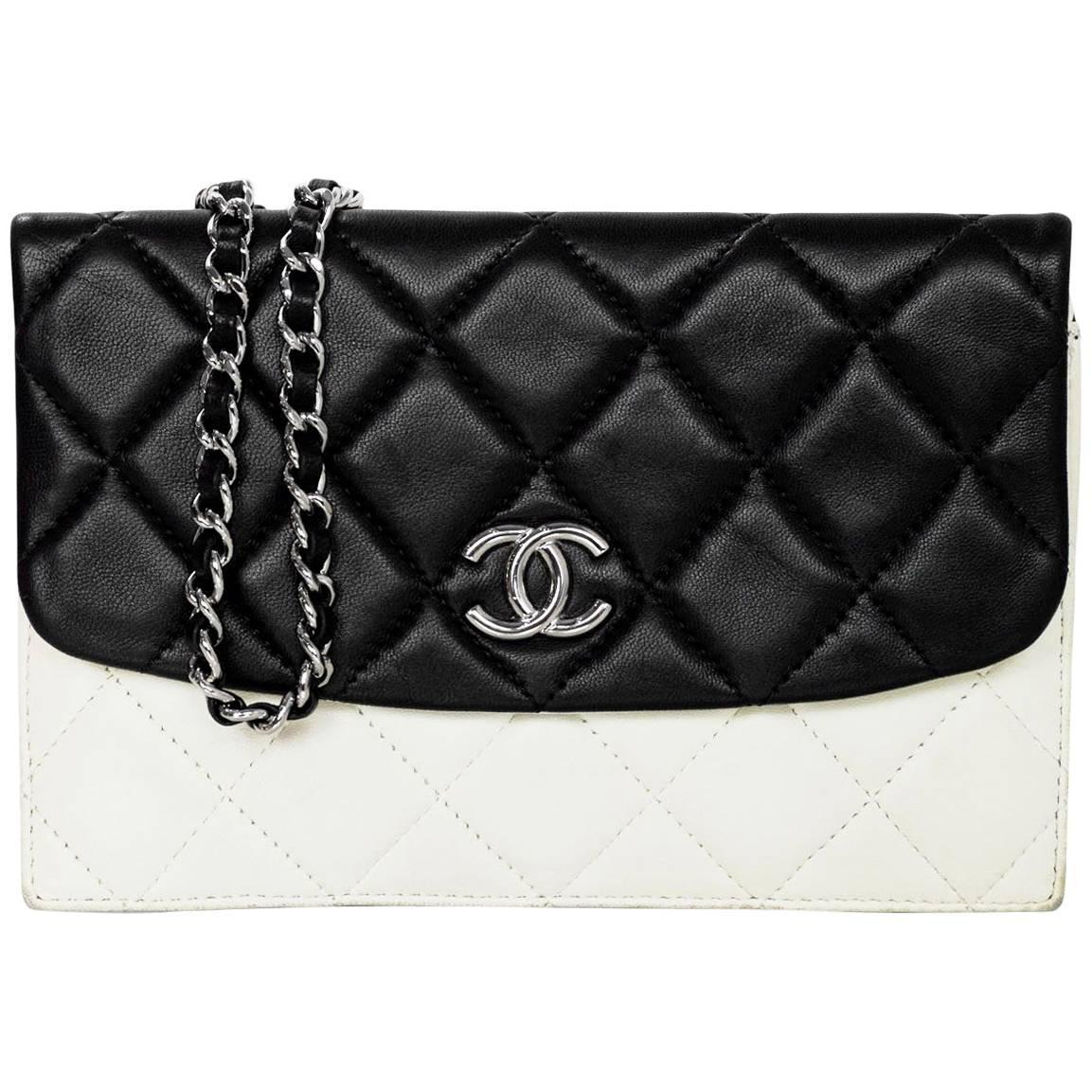 Chanel Black and White Quilted  Double Flap Crossbody Bag
