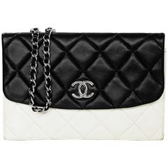 Chanel Black and White Quilted Double Flap Crossbody Bag 4