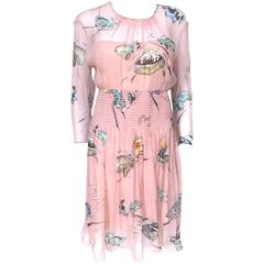 New Prada Spring 2012 Pink Sheer Car Print Dress 46 uk 12-14
