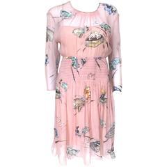 New Prada Spring 2012 Pink Sheer Car Print Dress 46 uk 12-14  