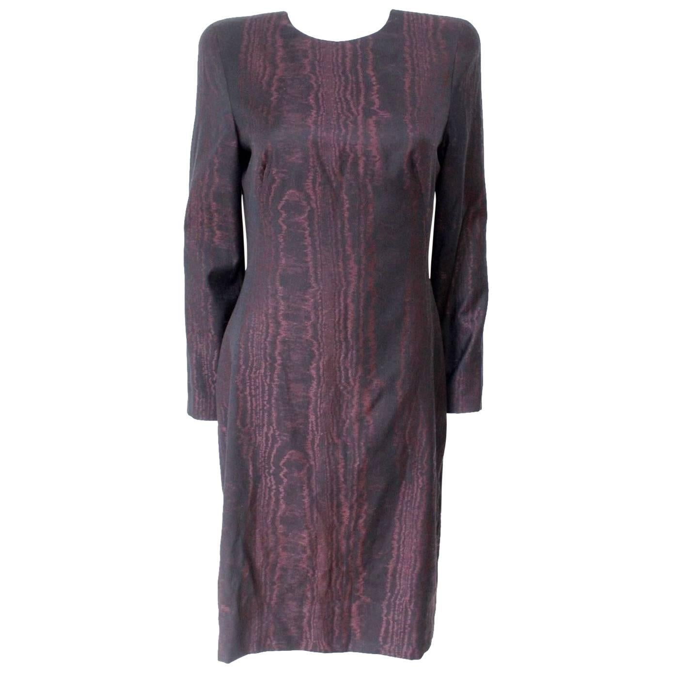  ALEXANDER MCQUEEN Burgundy Black Wool-Crepe Dress It 46 uk 12-14 For Sale