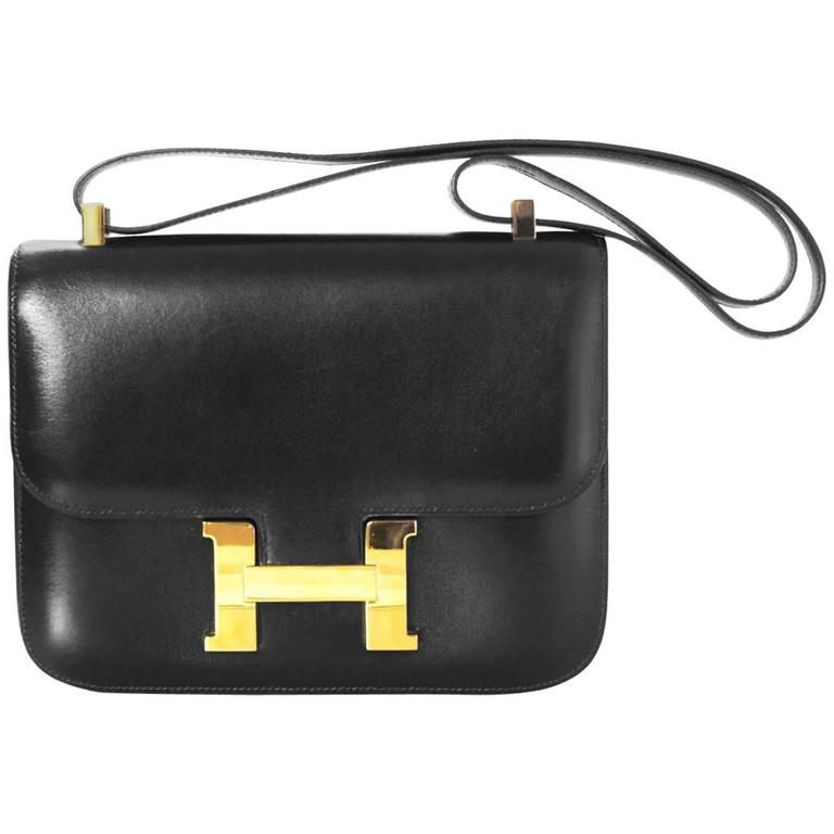Hermes Vintage Black Box Leather Constance H 23cm Bag For Sale at 1stDibs
