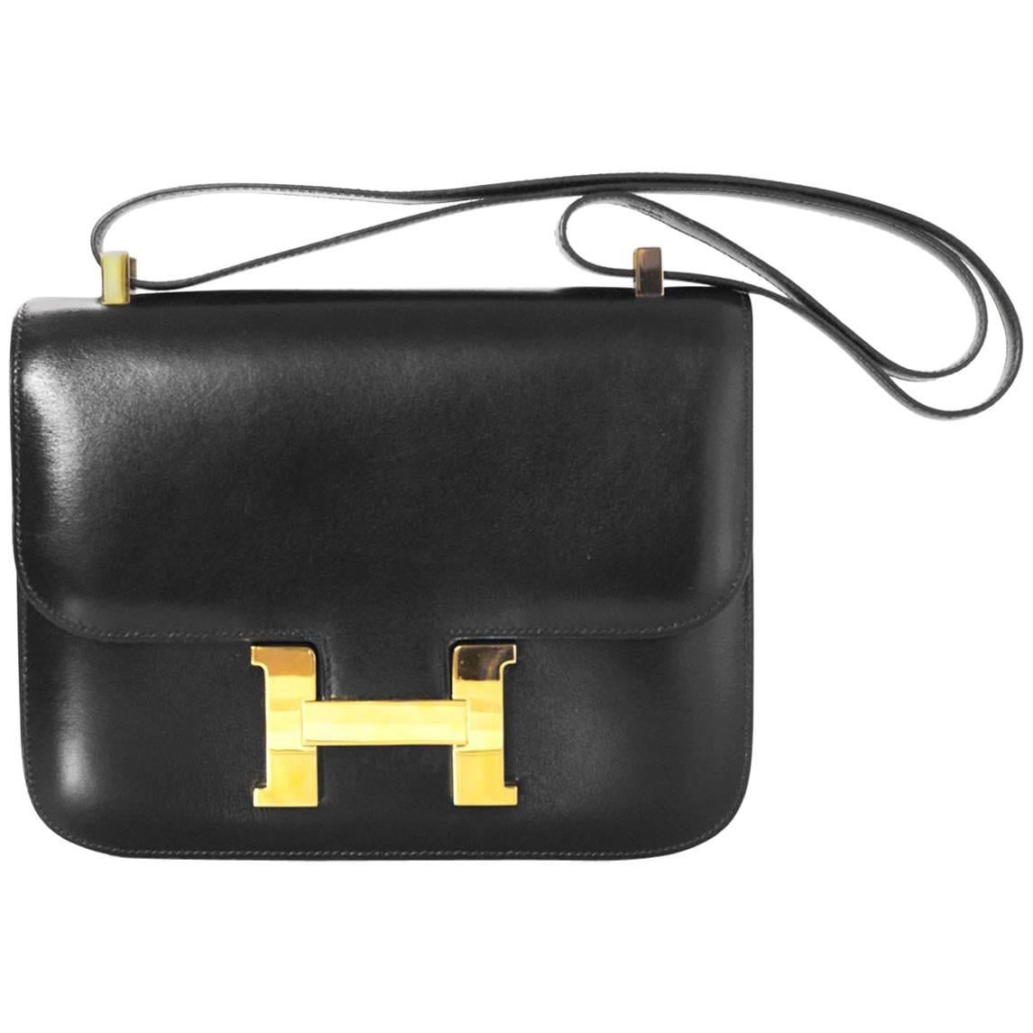 Hermes Vintage Black Box Leather Constance H 23cm Bag 