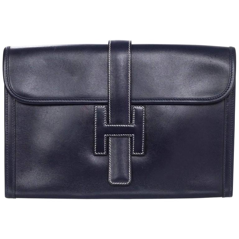 Hermes Navy Leather Jige H PM 29cm Clutch Bag at 1stDibs hermes jige pm, hermes envelope bag