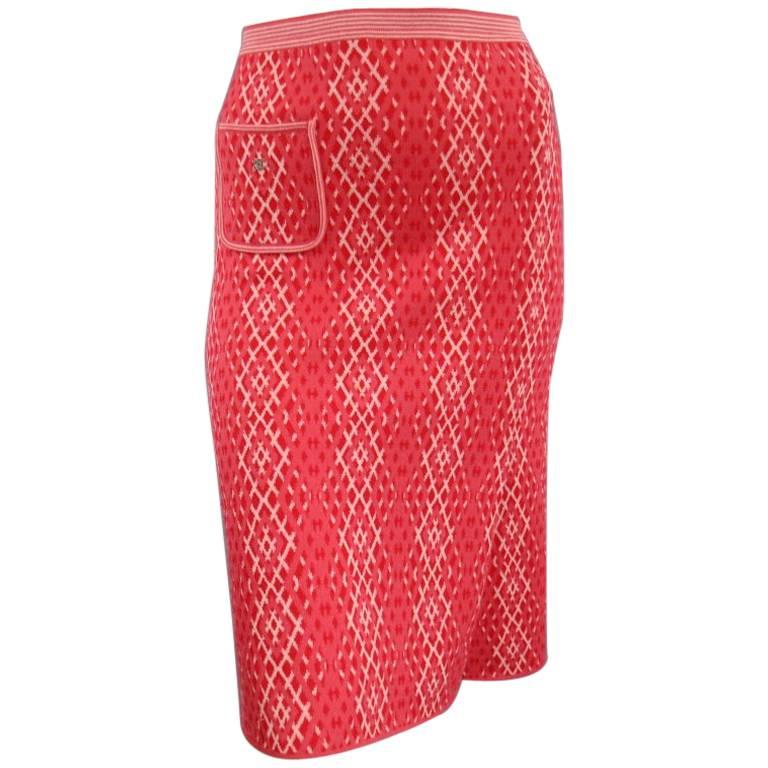 CHANEL Size 8 Red & Pink Rhombus Cashmere Fall 2003 Skirt