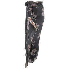 DRIES VAN NOTEN Size 36 Black Floral Silk Wrap Maxi Skirt
