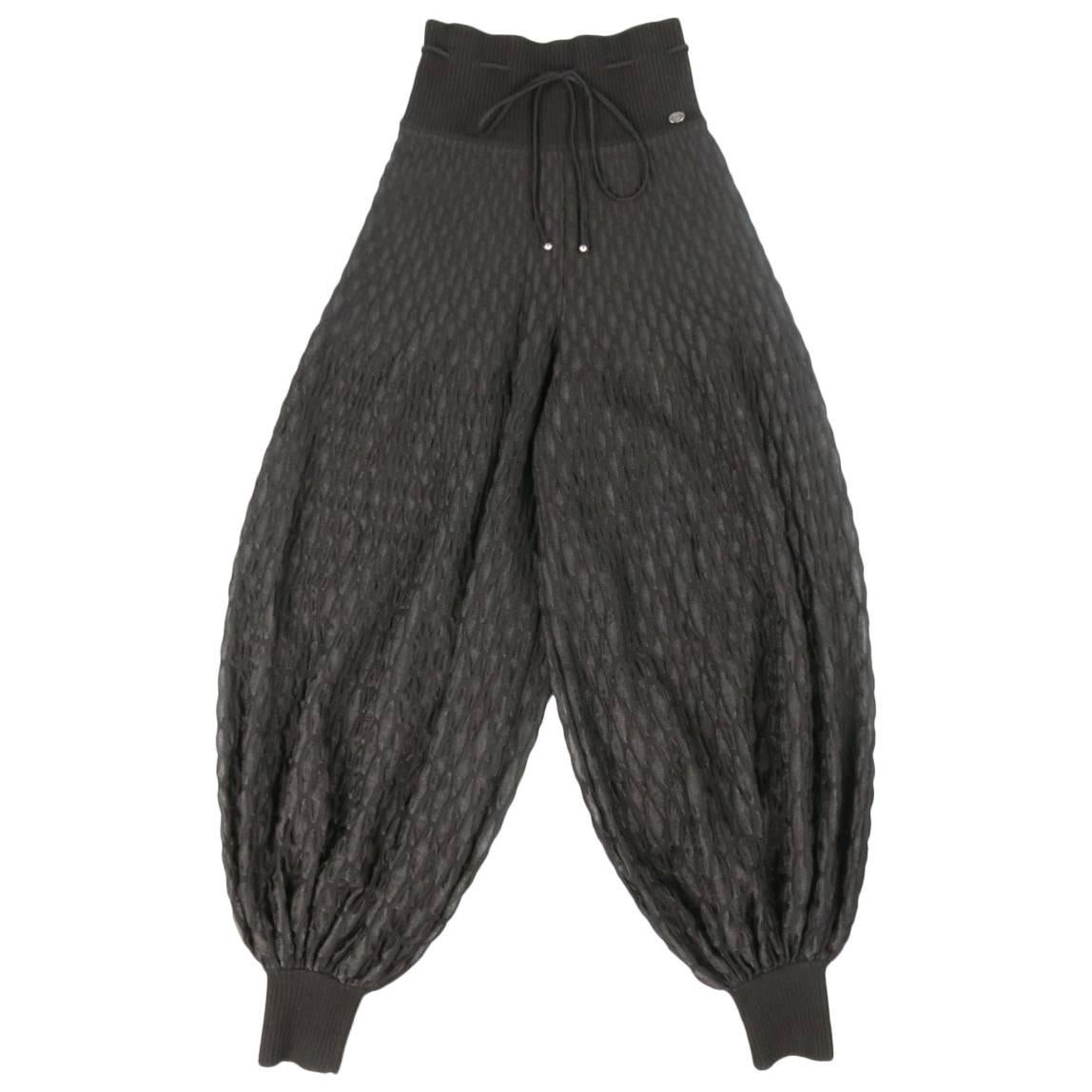 CHANEL Size 6 Black Sheer Net Pattern Knit Balloon Harem Style Dress Pants