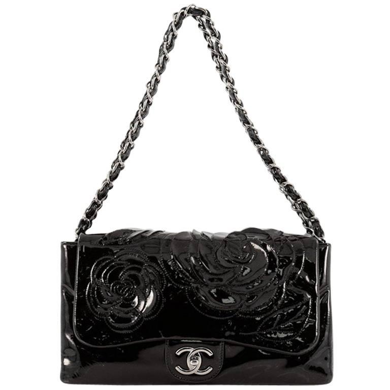 Chanel Tweed Petals Camellia Flap Bag Patent Medium at 1stDibs