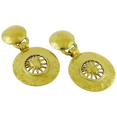Yves Saint Laurent YSL Vintage Gold Toned Radiant Sun Dangling Earrings 10