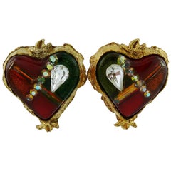 Christian Lacroix Vintage Jewelled Heart Clip-On Earrings