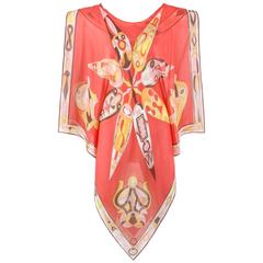 EMILIO PUCCI S/S 2004 "Stella" Print Silk Beach Cover Poncho Scarf Blouse 10