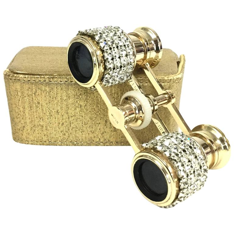 Mid Century Mignon Gold Tone Rhinestone Opera Glasses at 1stDibs