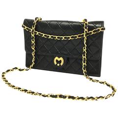 1980s Mila Schon Black Quilted Leather Gold Chain Cross body Purse 7