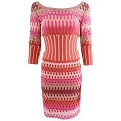 ALAIA red and pink cut out diamonds bodycon stretch dress