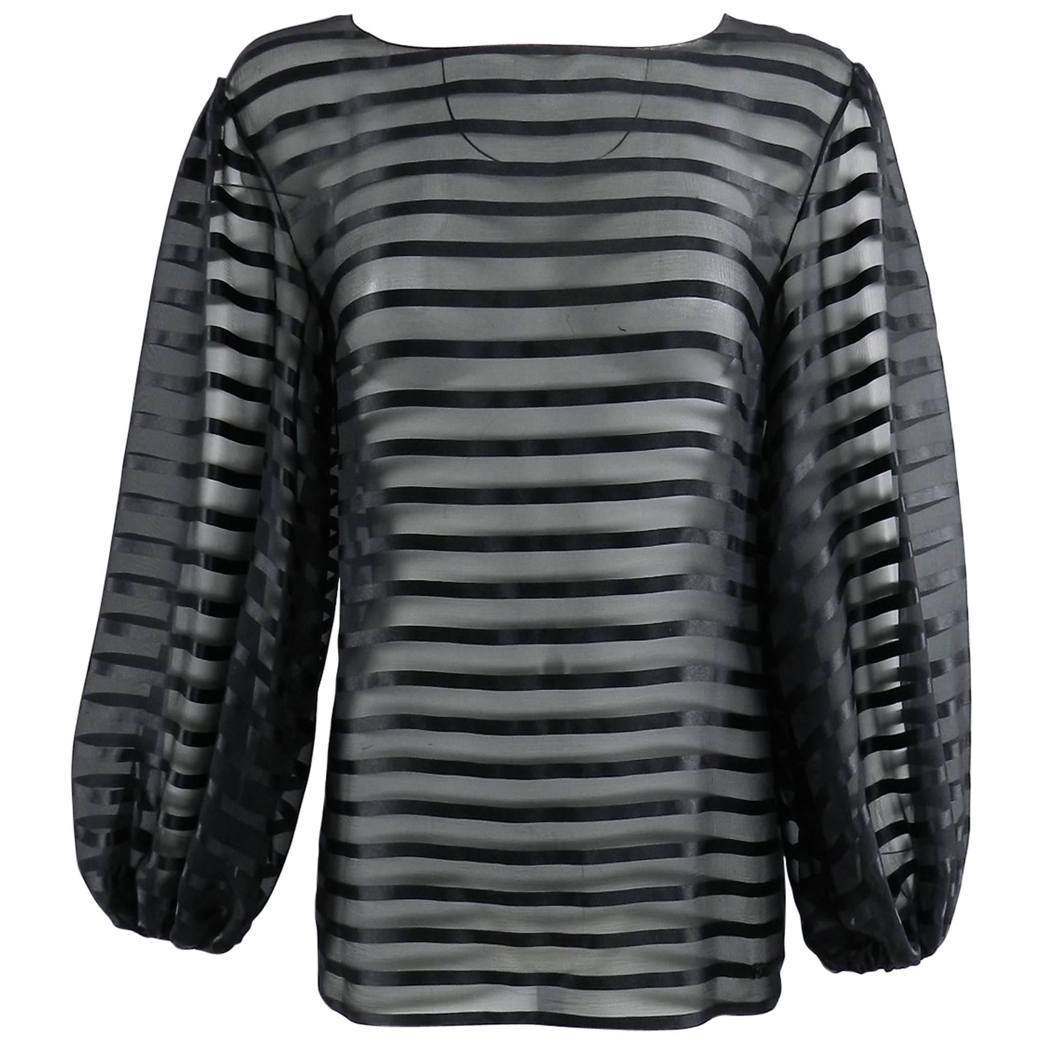 Chanel Sheer black striped blouse with full sleeves
