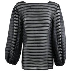 Chanel Sheer black striped blouse with full sleeves