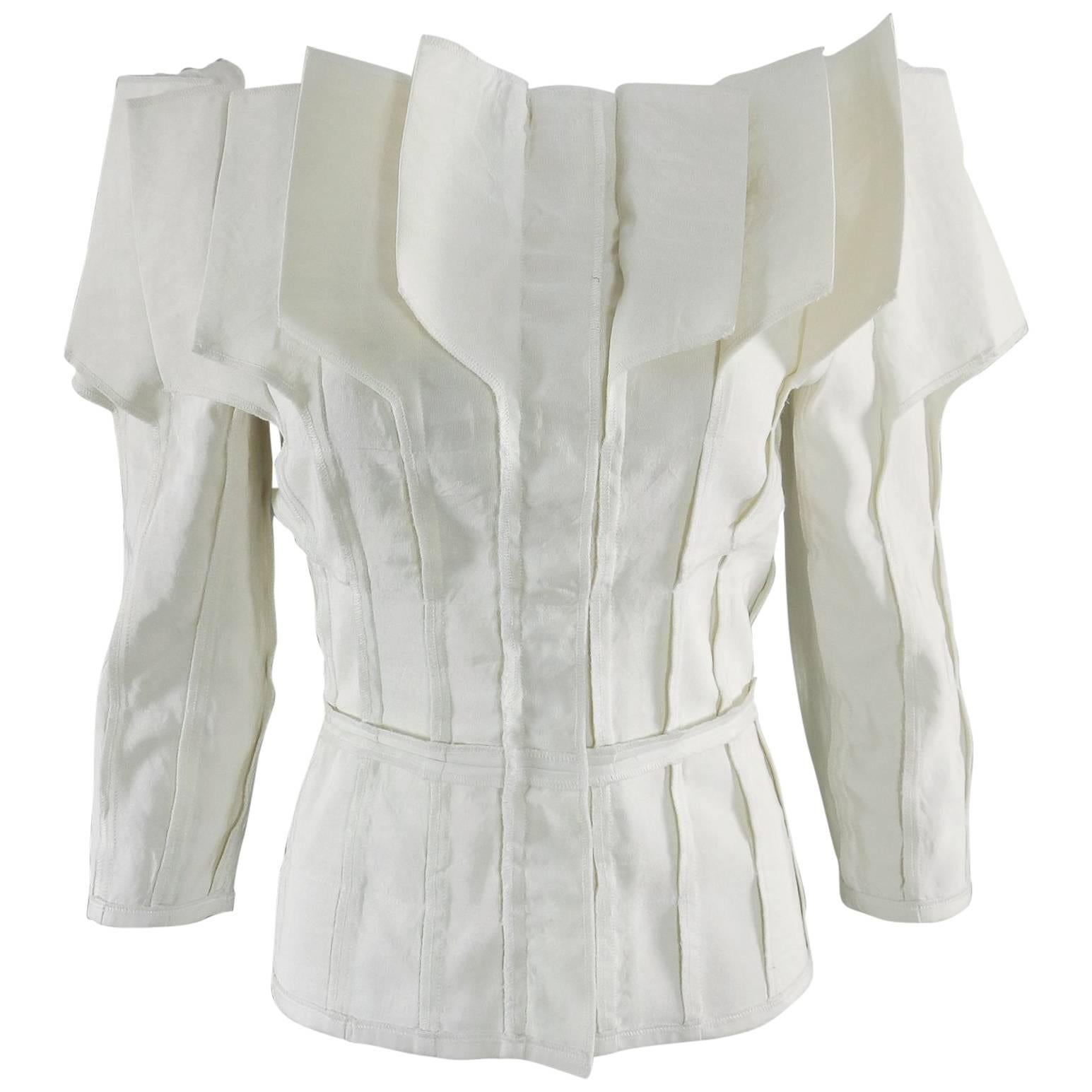 Thom Browne Ivory Silk Faille Exposed Seam Jacket