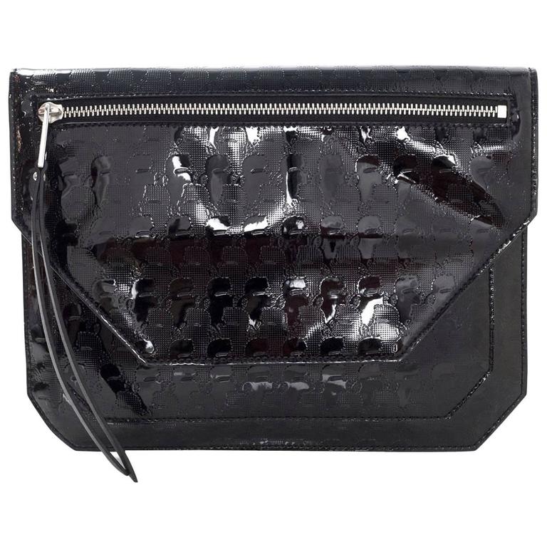 Karl Lagerfeld Black Patent Clutch Bag For Sale at 1stDibs