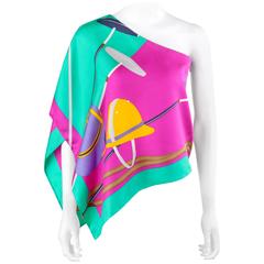 RALPH LAUREN COLLECTION Silk Equestrian Polo Theme One Shoulder Scarf Blouse Top