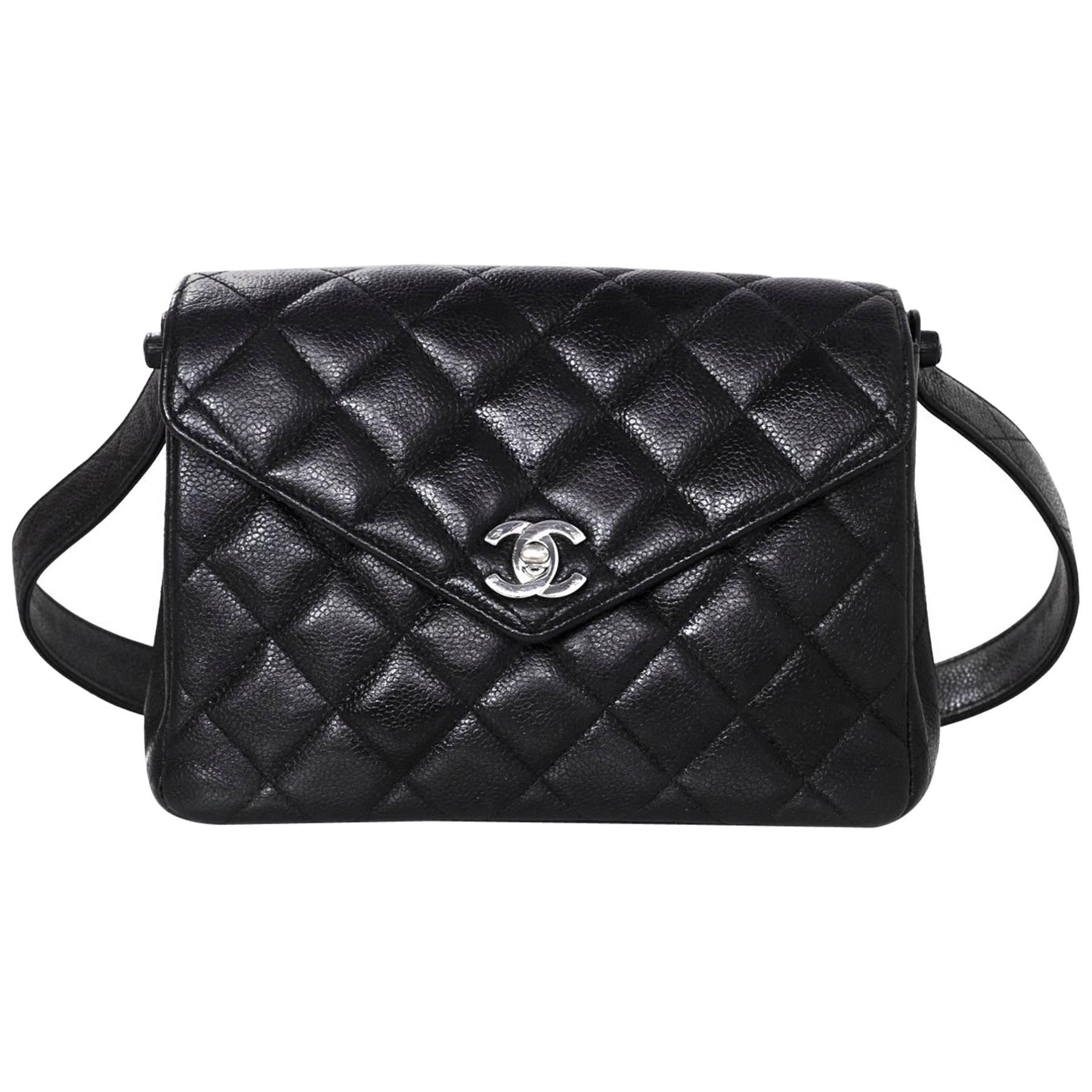 Chanel Black Quilted Caviar Leather Shoulder Bag