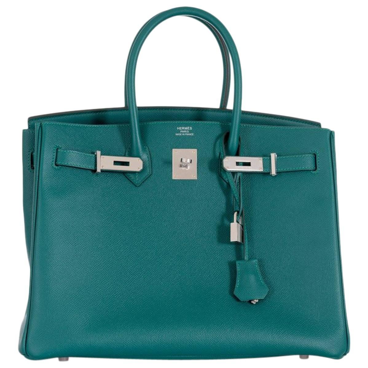 Hermes Birkin Bag 35 Malachite Epsom with palladium Hardware For Sale