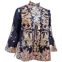 1950s Chinese Silk Top w/ Silver Metallic Embroidery at 1stDibs ...