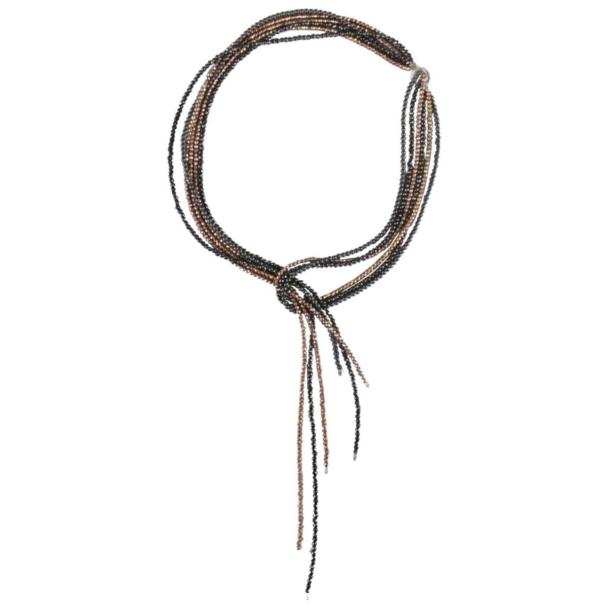 BRUNELLO CUCINELLI Black & Bronze Sterling Silver Beaded Loop Necklace