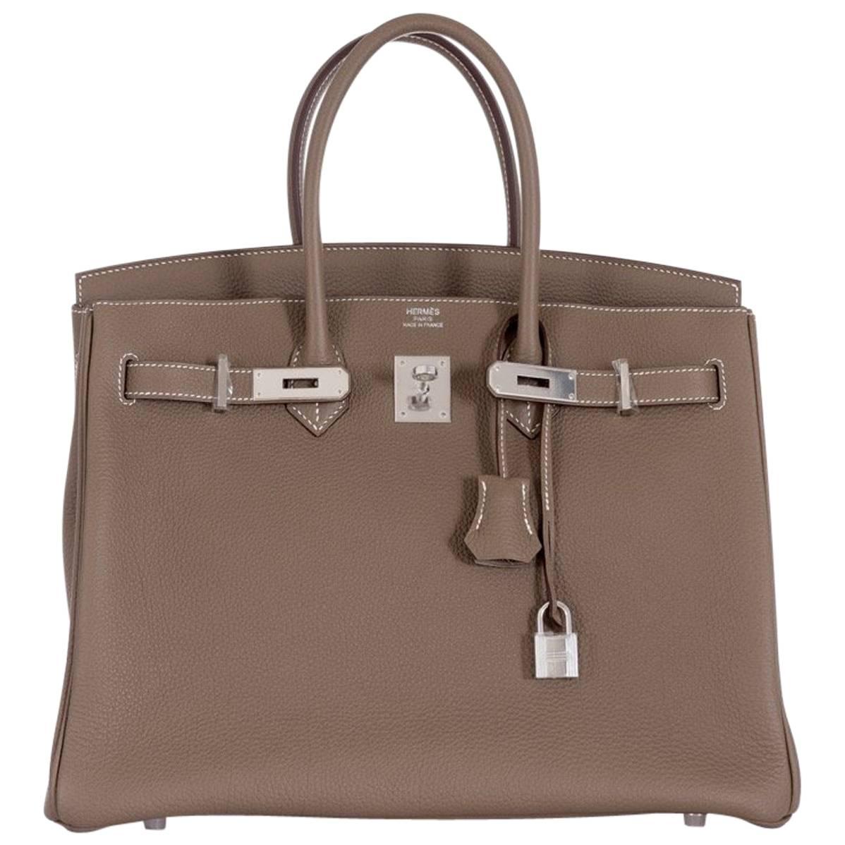Hermes Birkin Bag 35 Etoupe Togo Leather with an extra phone pocket For Sale