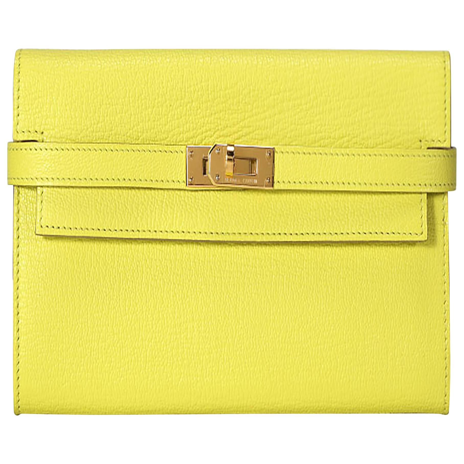 Hermes Kelly Wallet Leather Yellow Color GHW