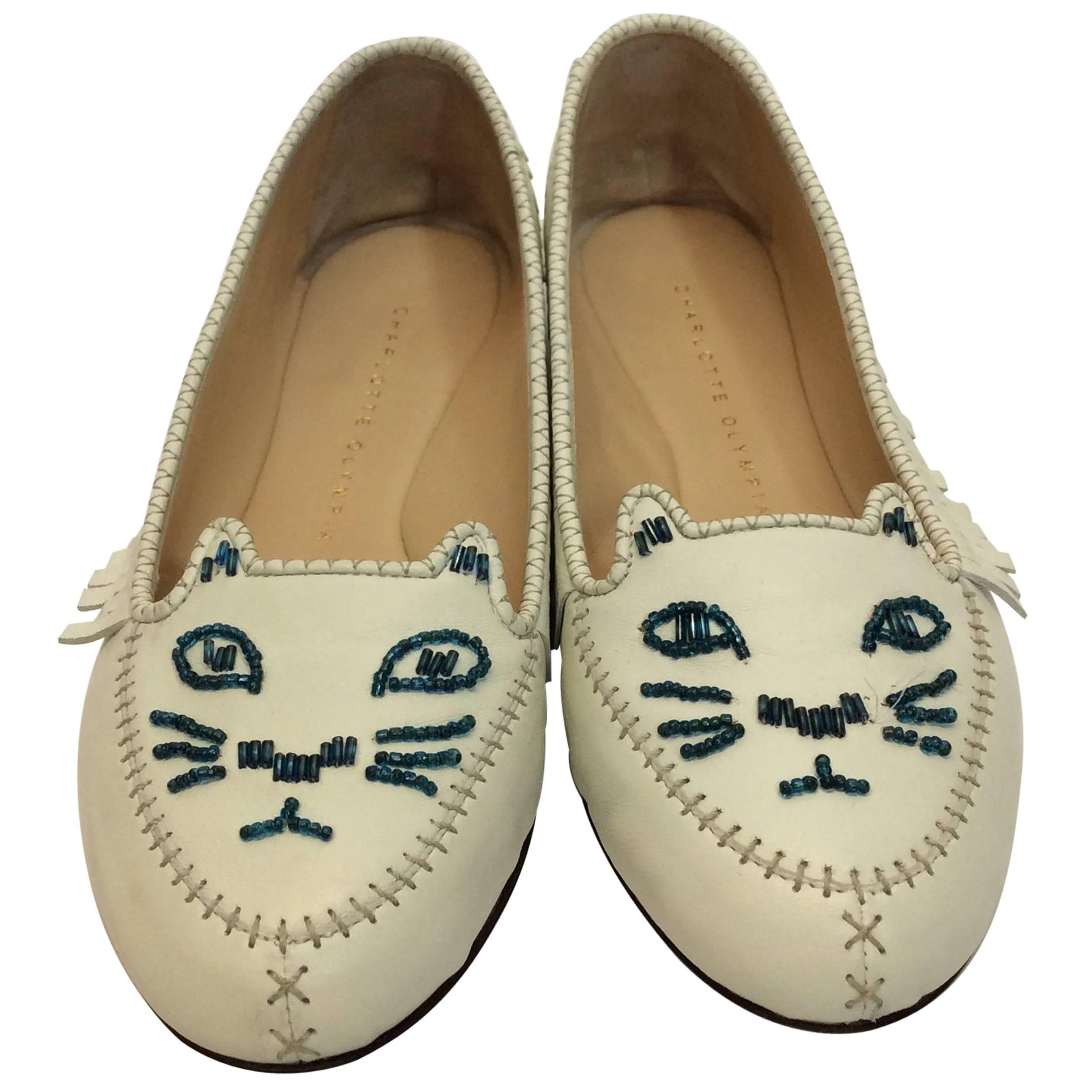 Charlotte Olympia Leather Moccasin Style Flats For Sale