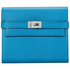 Hermes "Kelly" Wallet Epsom Leather Blue Color PHW