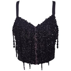 F/W 1990 Dolce & Gabbana Runway Black Beaded Corset Bustier Crop Top