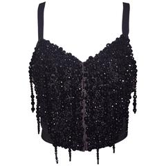 F/W 1990 Dolce & Gabbana Runway Black Beaded Corset Bustier Crop Top 5