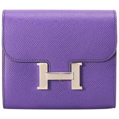 Hermes Constance Litle Walllet Epsom Leather Purple Color PHW