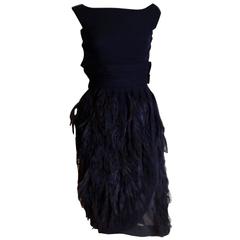 1962 Silk Chiffon and Feather Cocktail Dress by Norman Hartnell 3