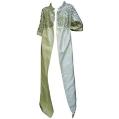 Exquisite Oyster Silk Shantung Crystal Beaded Opera Coat c 1960 9