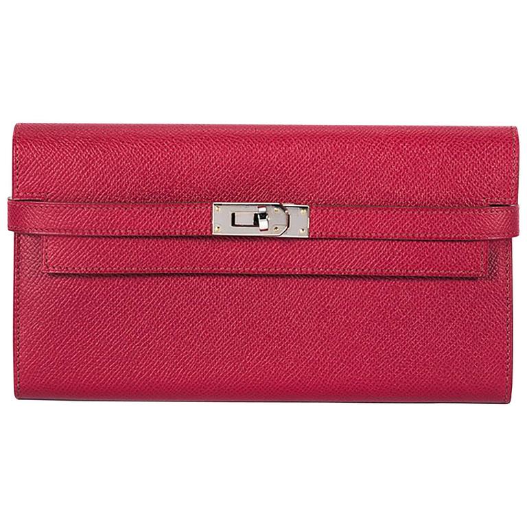Hermes Kelly Wallet Epsom Leather Red Color PHW at 1stDibs