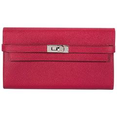Hermes Kelly Wallet Epsom Leather Red Color PHW