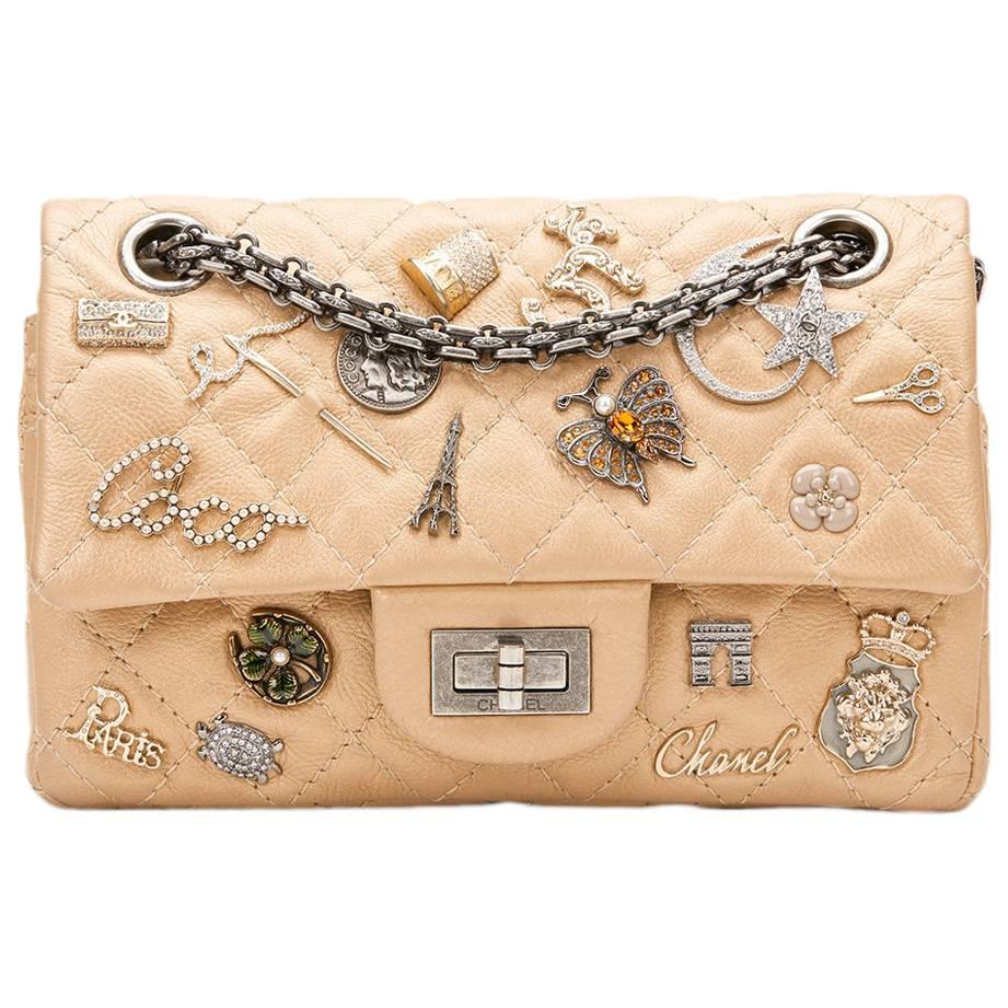 2014 Chanel Gold Aged Calfskin Lucky Charms 2.55 Reissue 224 Double Flap Bag