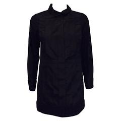 Classy Chanel Front Pleated Blouse with Round Collar in Black Silk 12